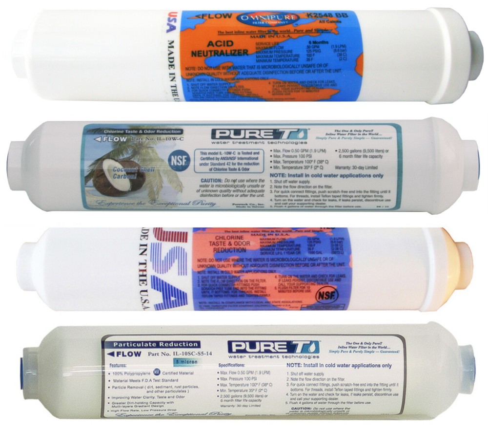 4 inline Filter Set for Countertop RO Reverse Osmosis System, incl Calcite