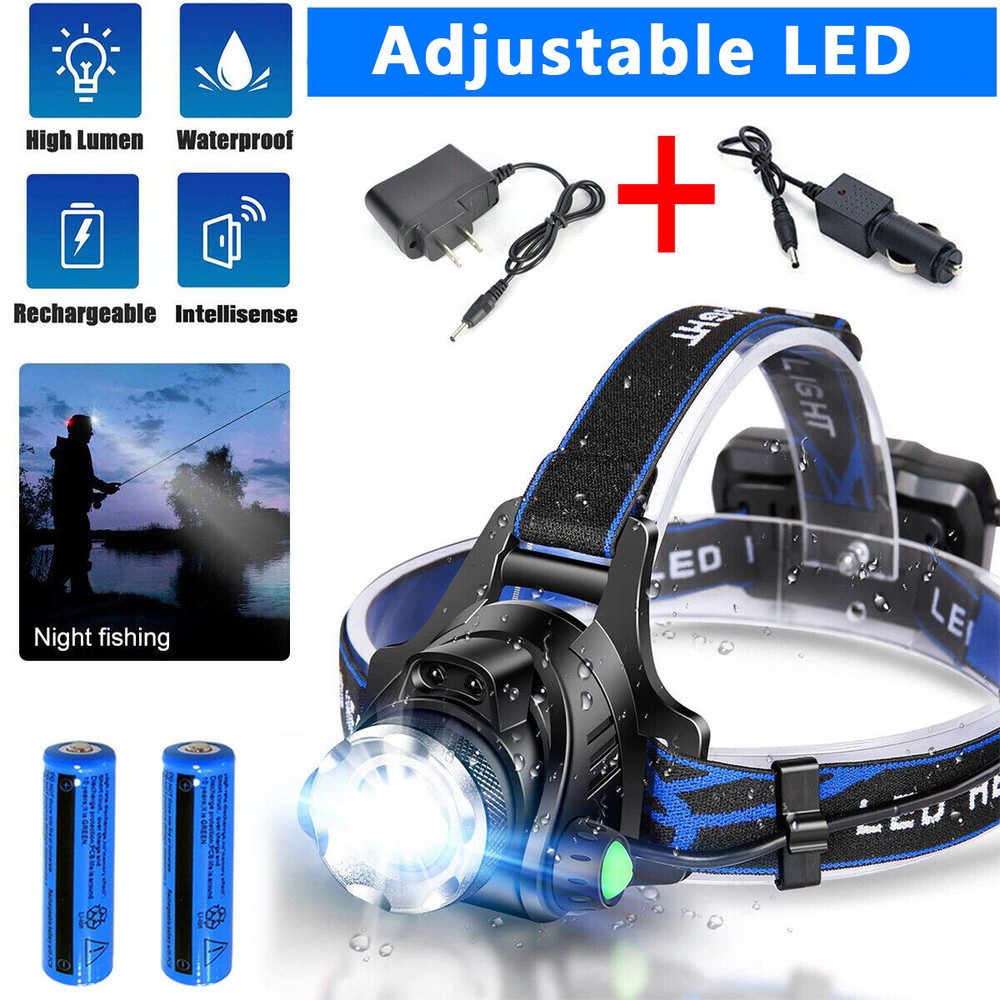 Zoomable LED Headlamp Rechargeable Headlight Camping Head Torch Flashlight US