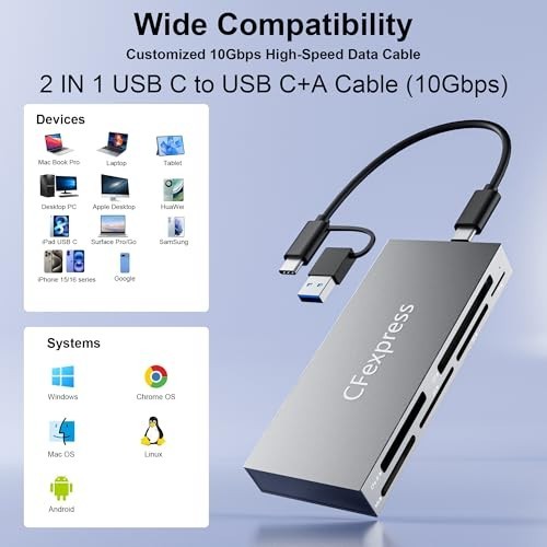 8-in-1 CFexpress Type B Card Reader Hub, USB 3.2 Gen 2, Multi-Format Support, 10