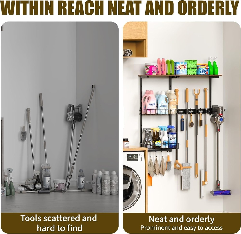 Dust-Proof Multi-Functional Wall Storage Rack for Cleaning Tools - Easy Install