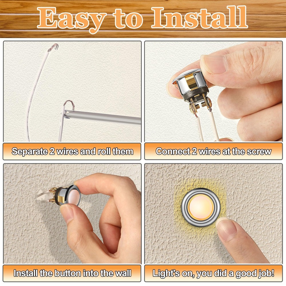 Dreyoo 2 Pack Lighted Doorbell Button Replacement, Easy Silver, Yellow Light