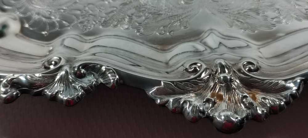 Antique Sheffield Silver Plated Serving Tray Seashell Scrolls Rococo No Monogram