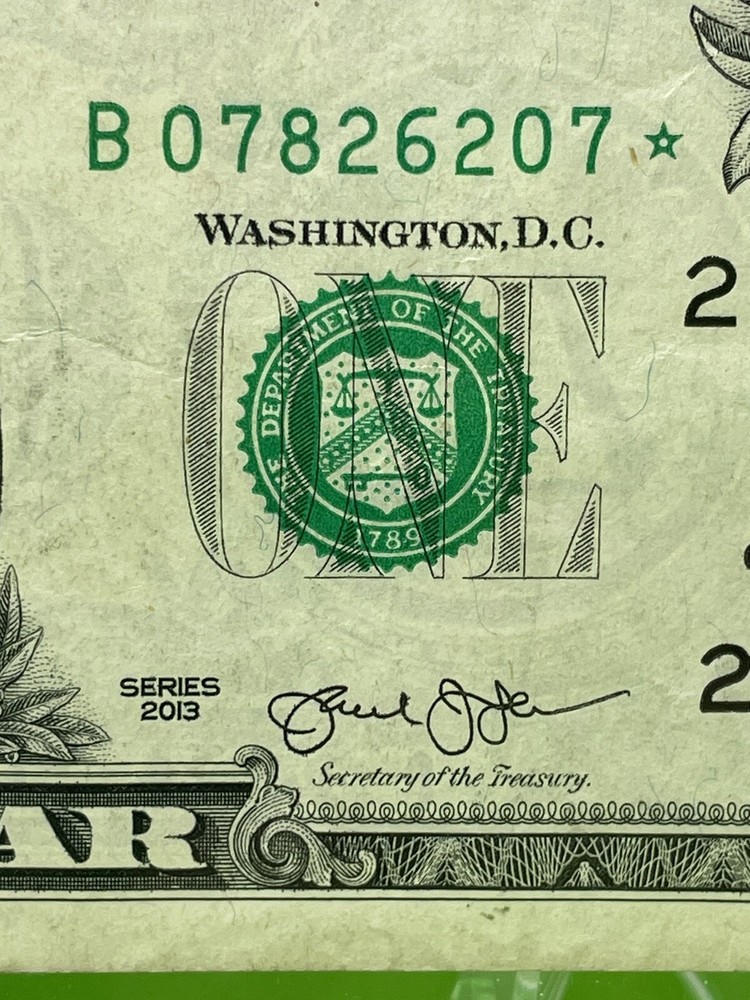 2013 B Duplicate Print ERROR Star Note Serial Number B 07826207* DC Fancy Serial