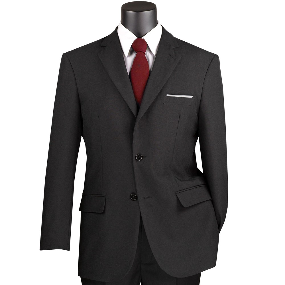 BIG & TALL Men's Black 2 Button Classic Fit Poplin Polyester Suit - NEW