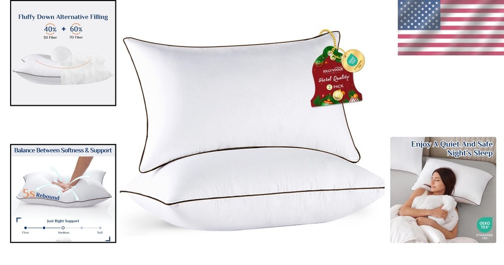 Queen Size Down Alternative Bed Pillows - Breathable and Machine Washable Set