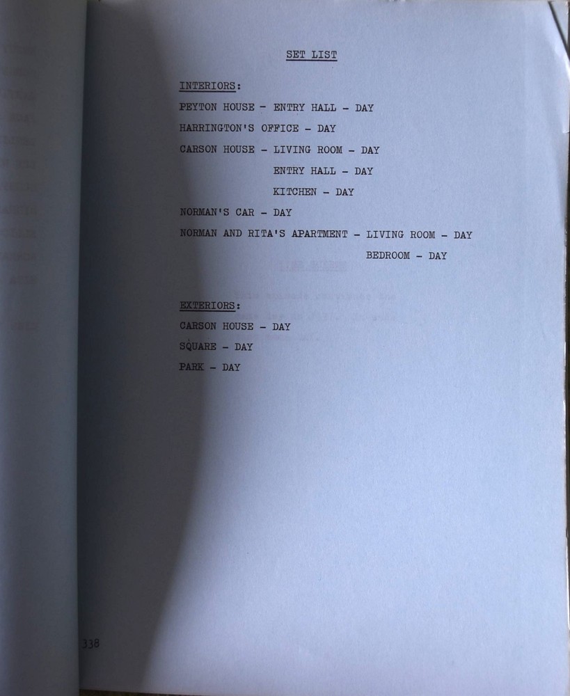 1967 Peyton Place Episode# 338 Shooting Final Original Screenplay Script