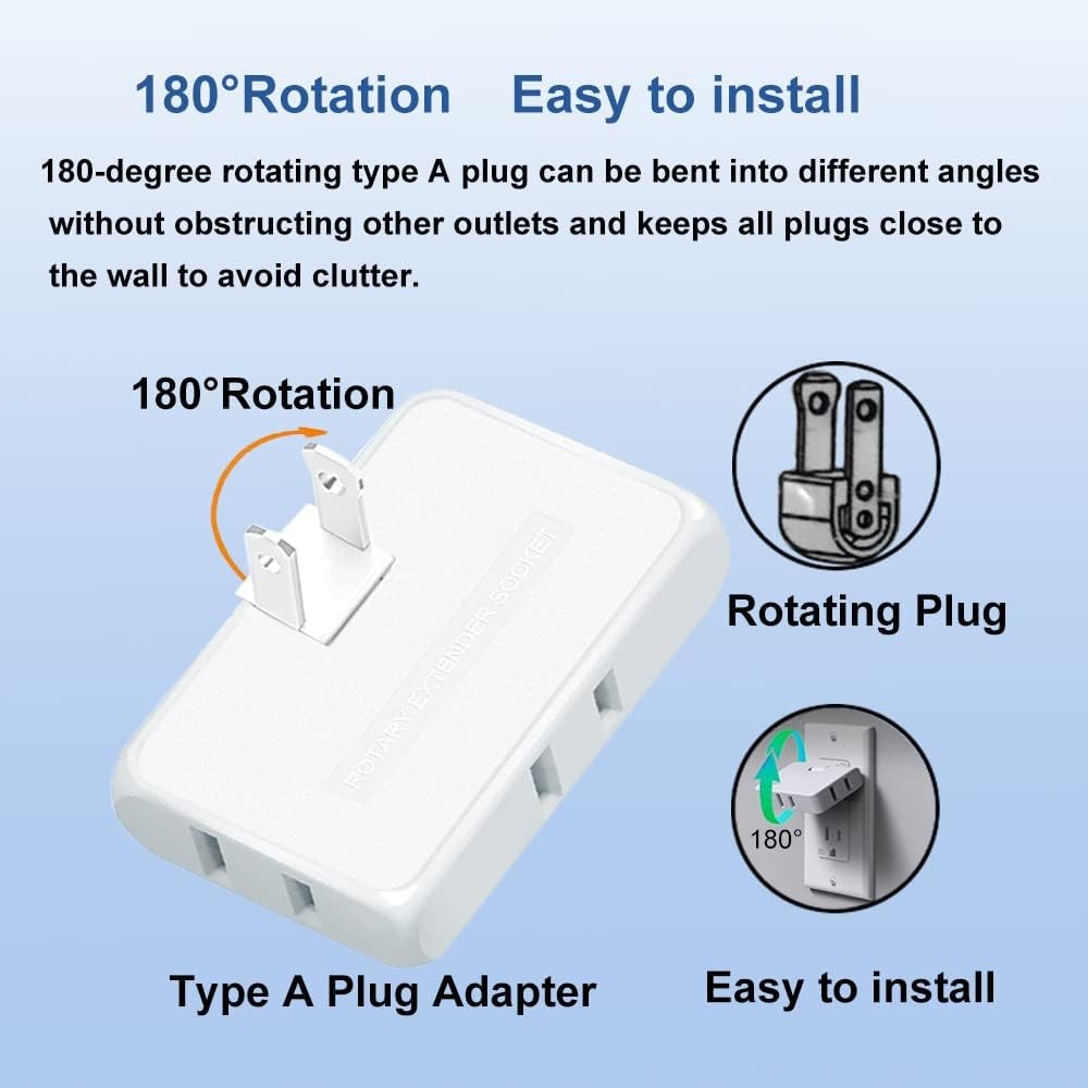 2 Pack 3 Way Flat Wall Outlet Extender, Ultra Thin Folding Plug Adapter