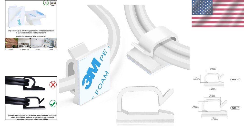 120 Pcs Self-Adhesive Cable Wire Clips - Elegant White Cable Management