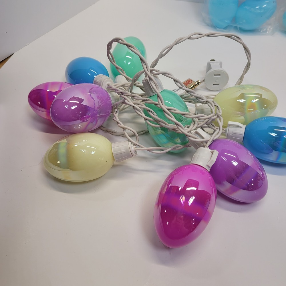 Lot of 2 Tested/Working 10 Egg Easter Egg Light Strands and 33 Refillable Eggs