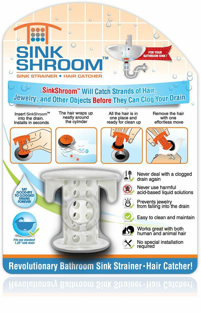 SinkShroom® (White) Hair Strainer Catcher Prevents Clogged Drains by TubShroom