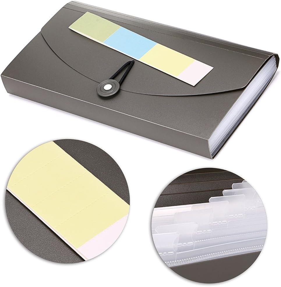 BTSKY Expanding File Folder -13 Pockets Small Accordion Grey