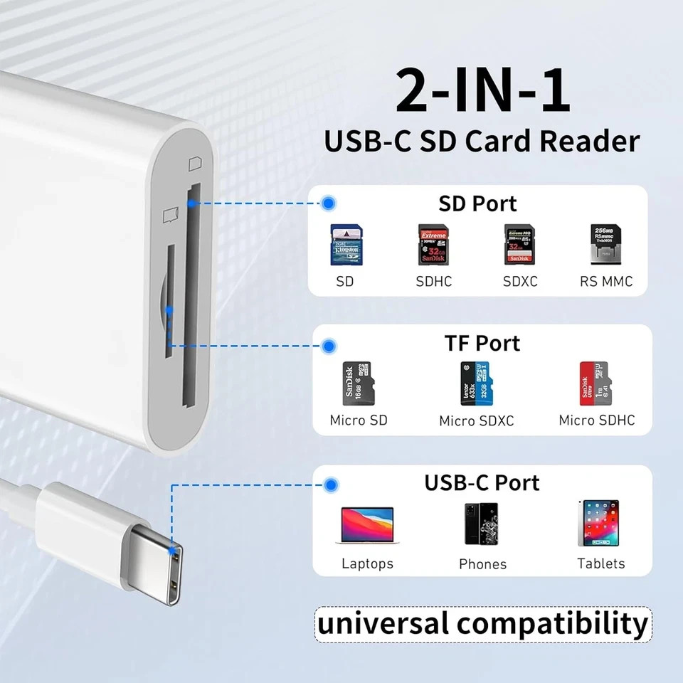 USB C SD Card Reader for Iphone 15 16/Ipad/Macbook/Mac,Type C Memory Trail Camer