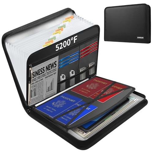 Fireproof Document Organizer, Multi-Pockets Accordion File Black 5200℉