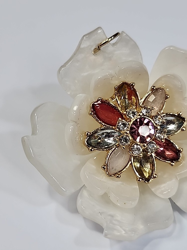 Flower Pendant White Pearlized Outer Petals Multi-Color HARD PLASTIC