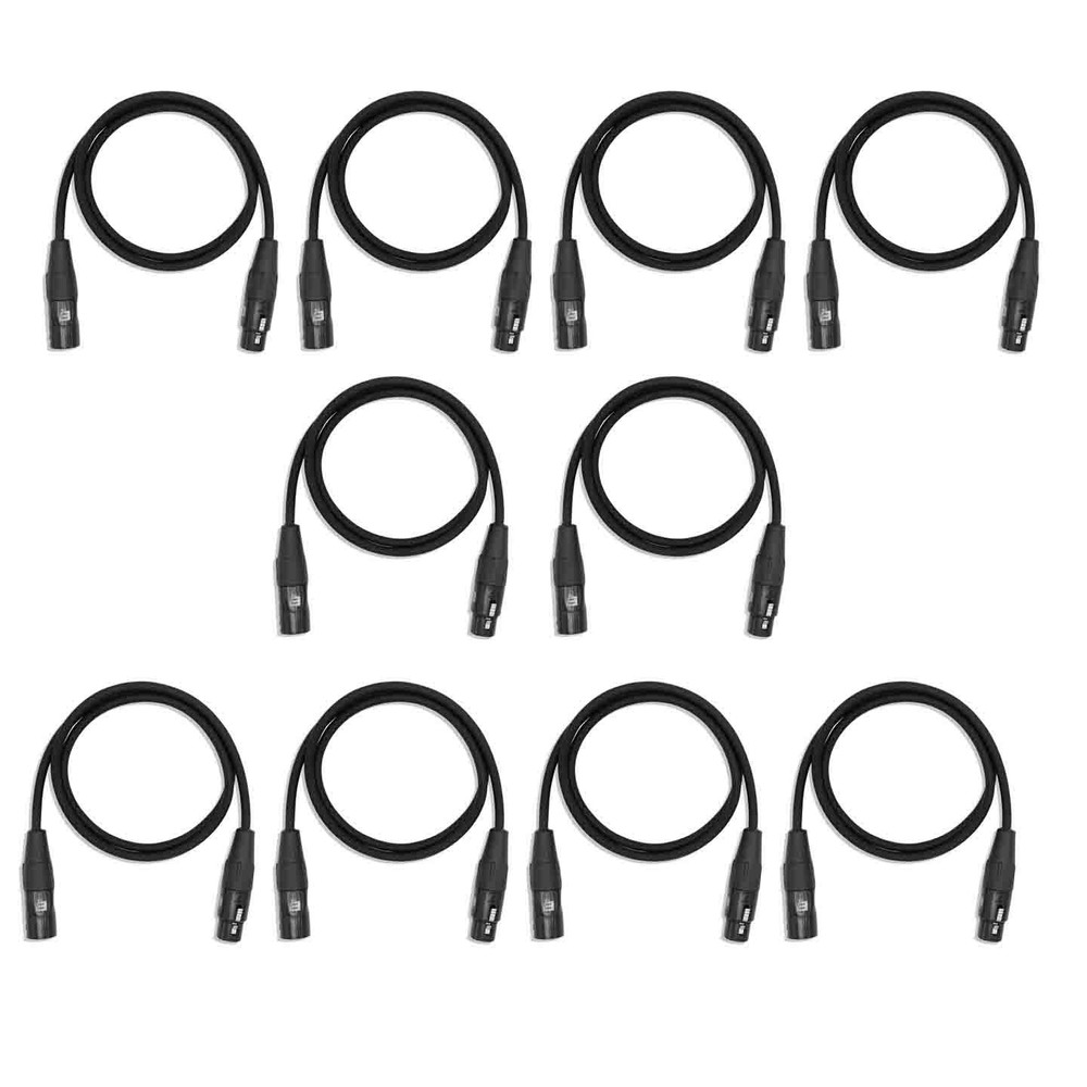 10 Essentials 3 pin DMX Shielded Lighting DJ Cables w/Rean Connectors 3 ft