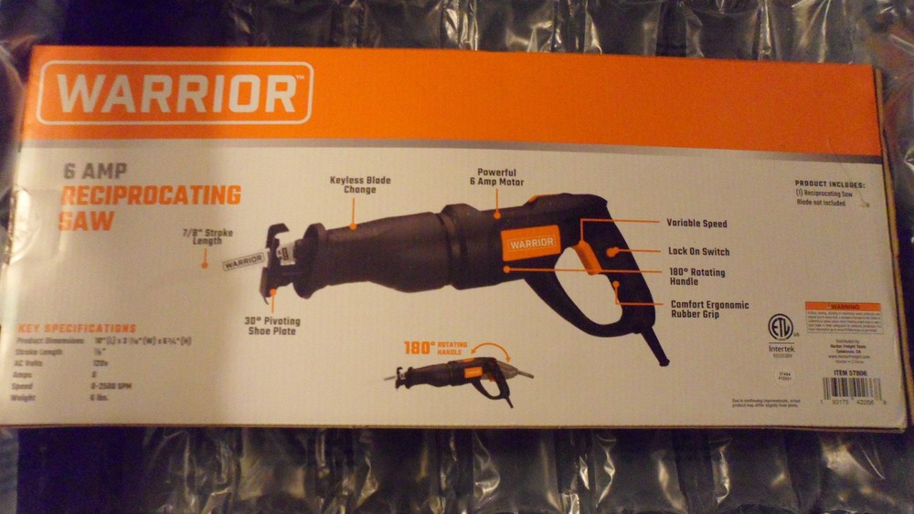 WARRIOR 6 Amp Rotating Handle Variable Speed Reciprocating Saw New In Box