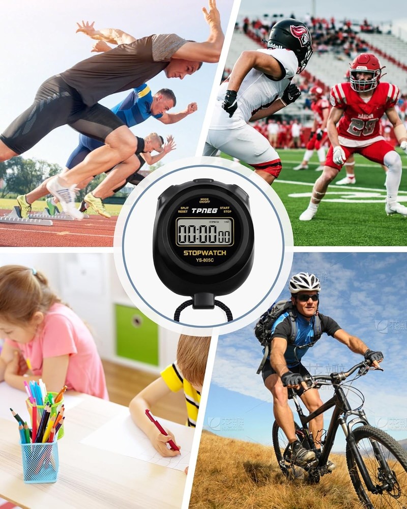 Simple Stopwatch Timer - Easy to Use, Set Up, Read, and Carry - Large Black