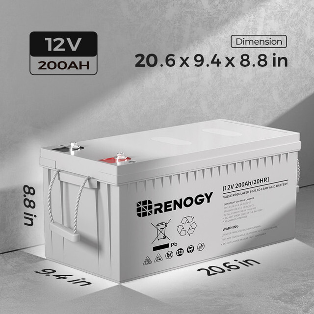 Renogy Deep Cycle AGM Battery 12 Volt 200Ah 2000A Max Discharge Current Off-Grid