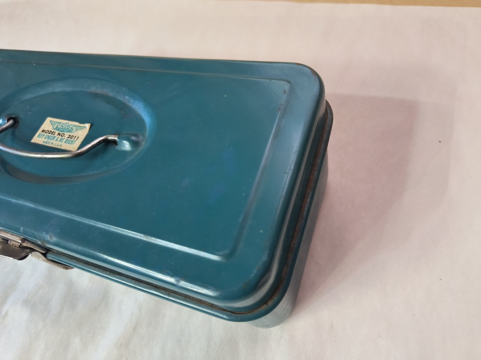 Vintage Union Chests Metal Tool Box Teal Blue Green Model NO 2011