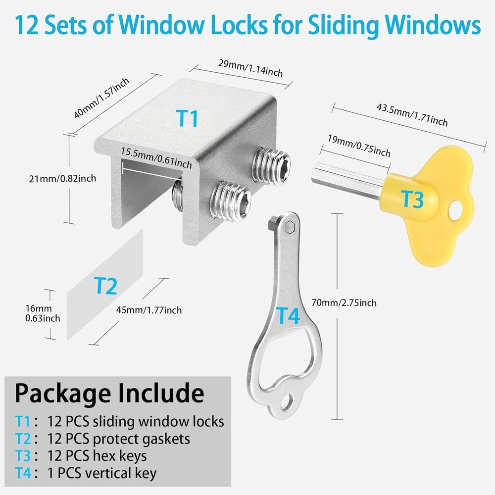 12 Pack Sliding Window Locks with Key – Safety & Security Solution