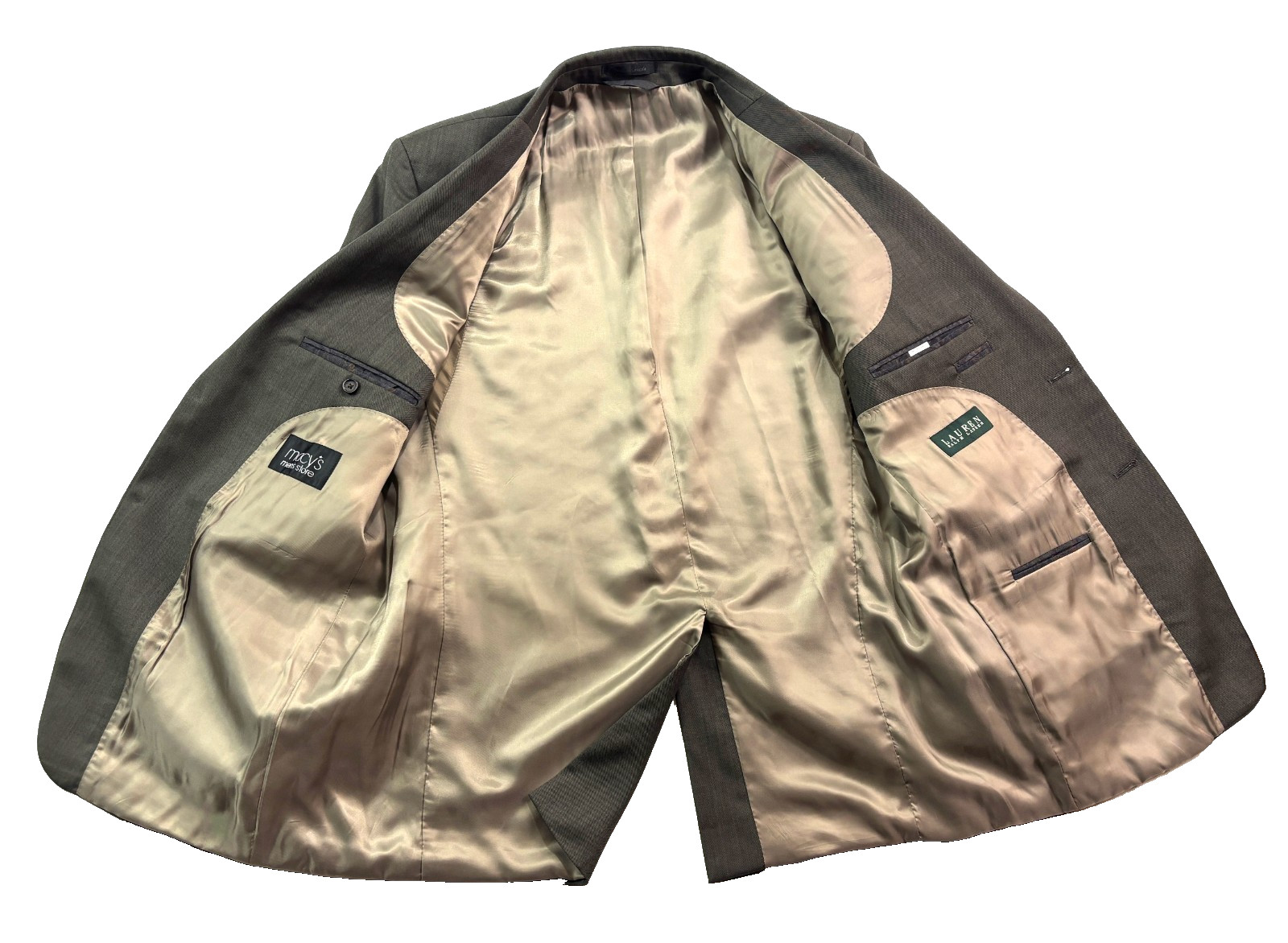 Ralph Lauren 44L 34x32 Green 2pc Pant Suit 100% Wool Pleated Cuffed Classic