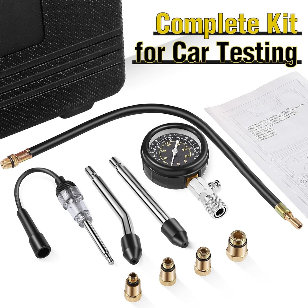 Complete 9-Piece Car and Motorcycle Compression Tester Set with Spark Plug Tool