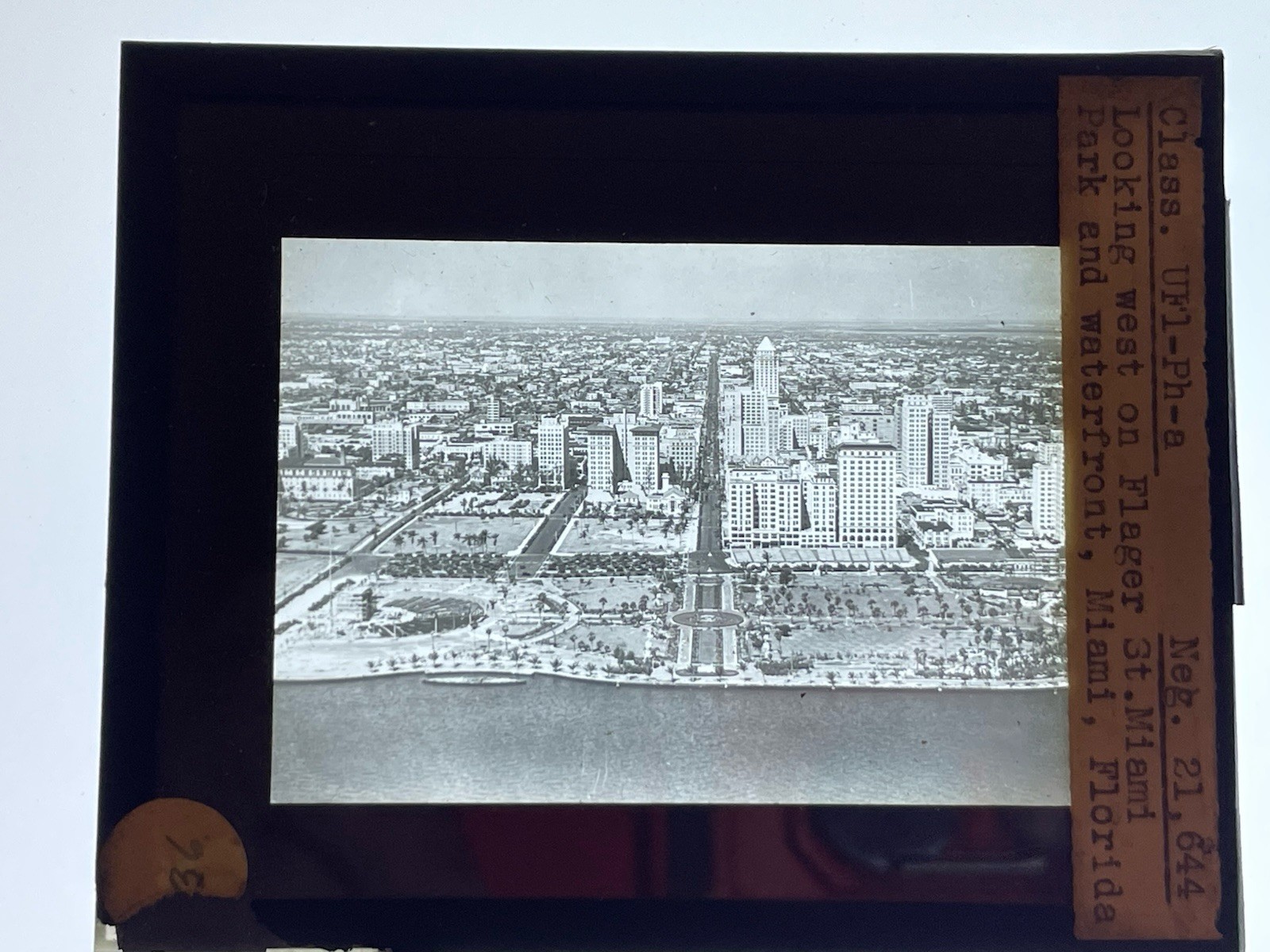 Circa 1940 Glass Slide 3 1/4 X 4 Downtown Miami Beachfront Flagler Street