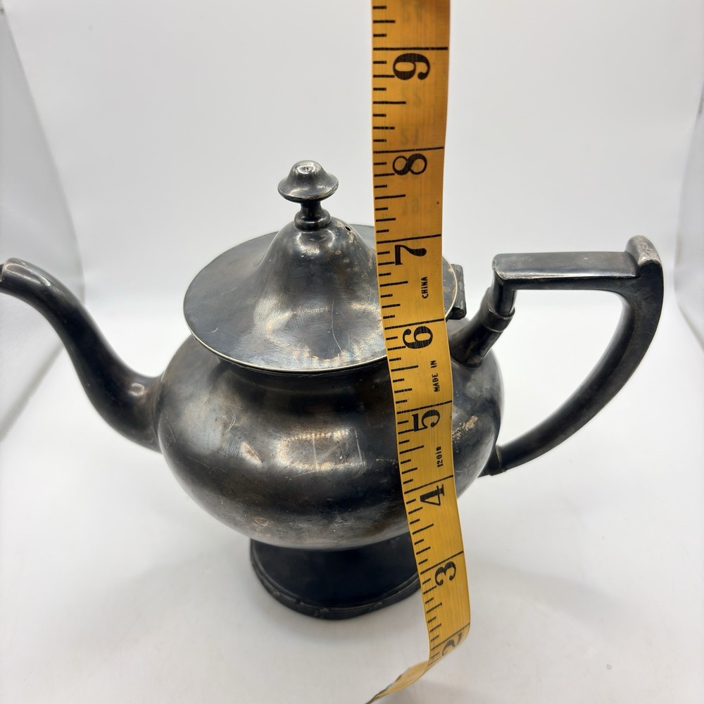 Vintage Silver Plate Footed Teapot Art Deco Style Pedestal Base Angular Handle
