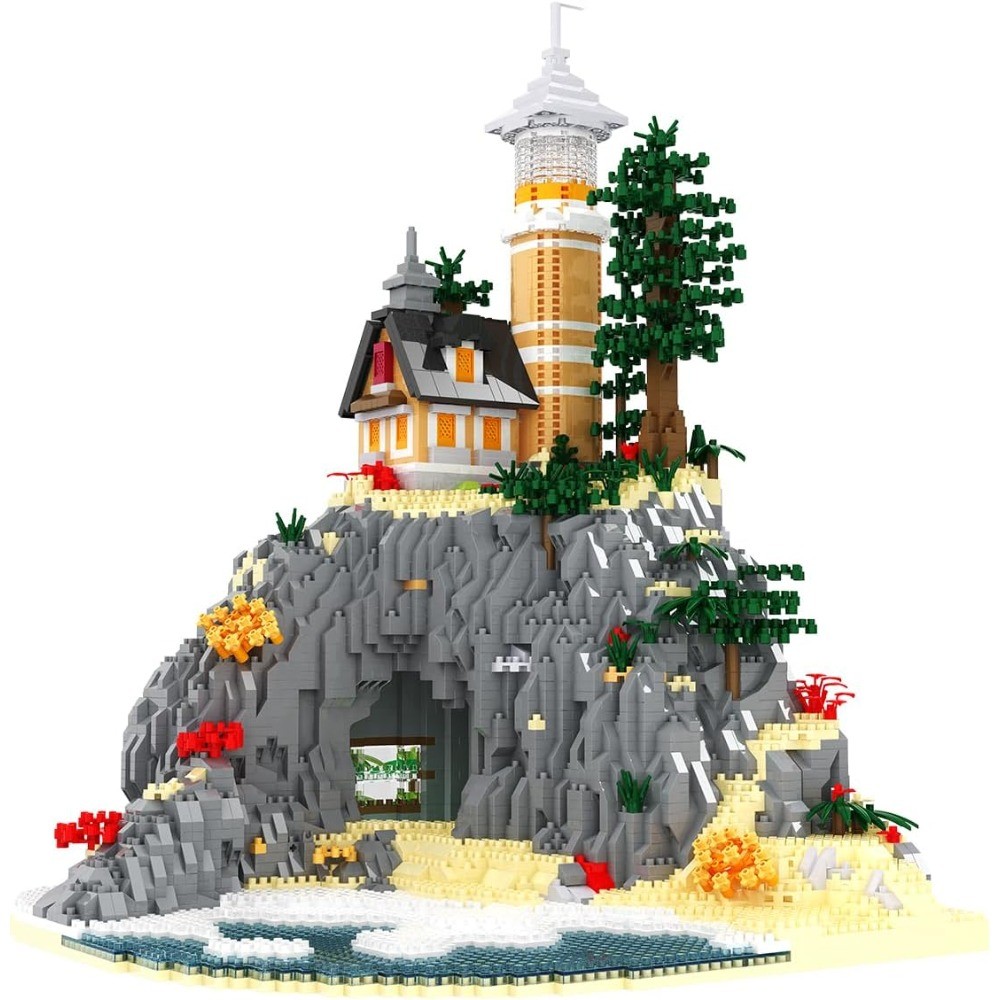 Island Cave Lighthouse Micro Building Blocks Set, 5686pcs Architecture Model