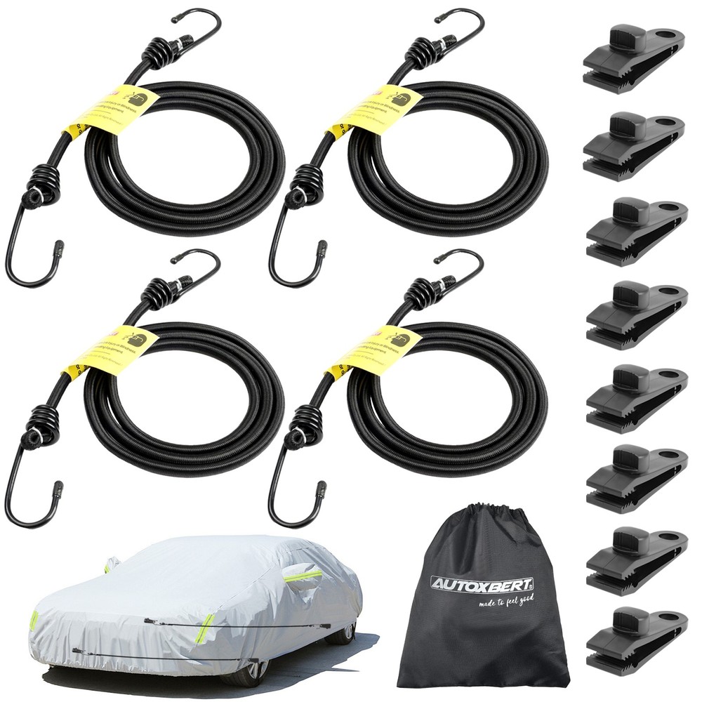 4PCS Car Cover Gust Straps Wind Protector Bungee Cords Hook Clips Tie Down Kit
