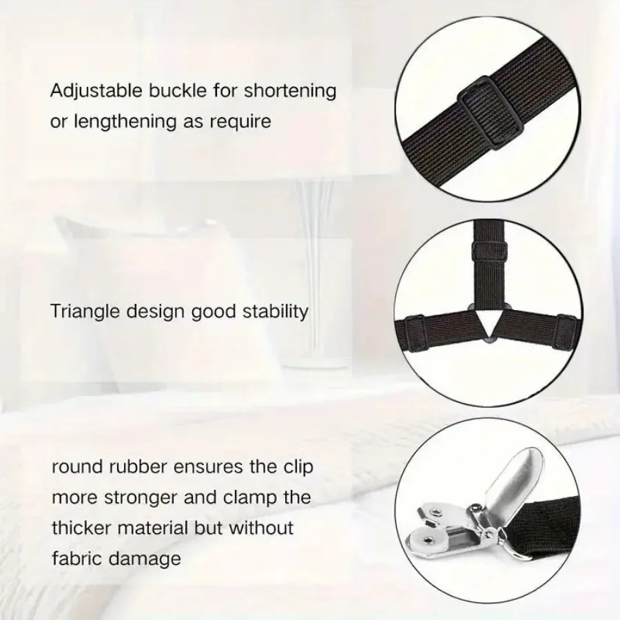 4PCS Bed Sheet Clips Anti Slip Adjustable Straps for Sheets Tablecloth