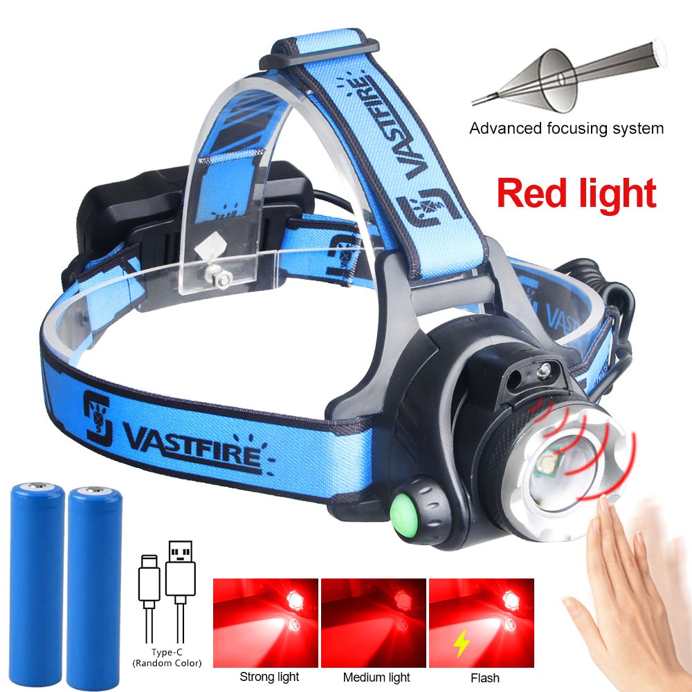 Predator Sensor LED Headlamp Head Torch Red Light USB Rechargeable Zoomable Lamp
