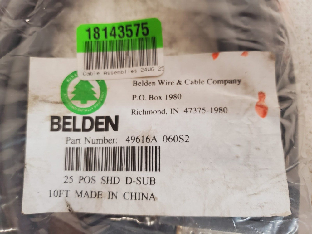 Belden Cable Assemblies 10ft 49616A 060S2 | 25 POS SHD D-SUB