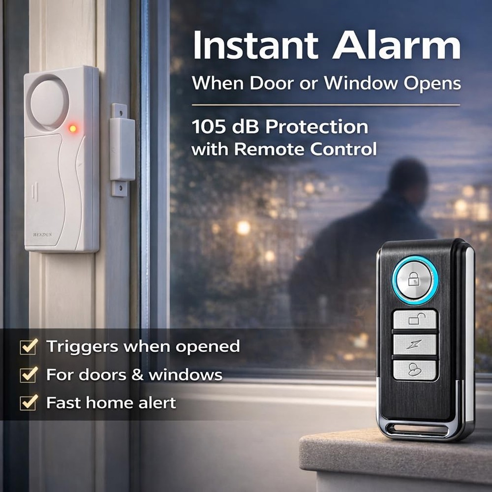 HENDUN Wireless Remote Door Alarm When Opened, Windows Open 1 pack, black