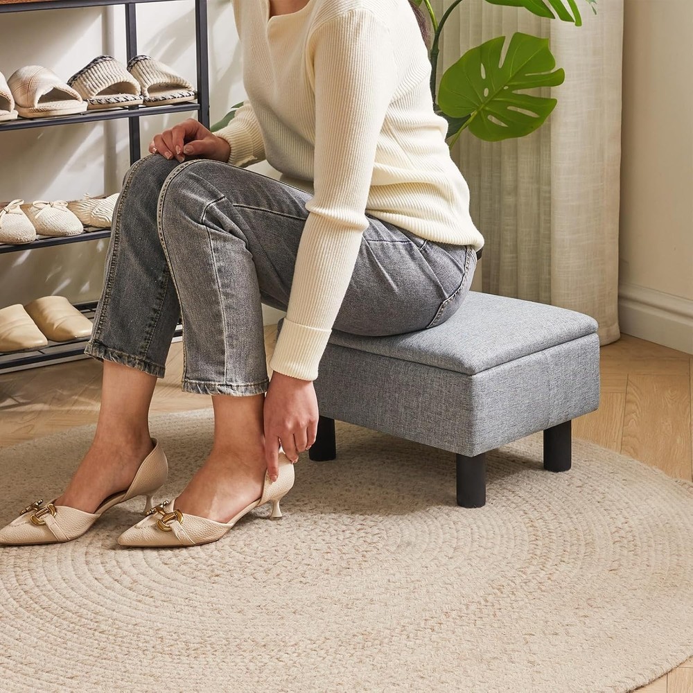 Storage Ottoman Footrest Stool with Linen Fabric, Rectangular, Flip Top Lid, ...
