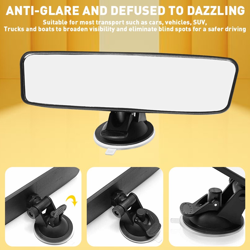 Car Interior Rear View Mirror Wide Flat Suction Cup Universal Angle Adjustable