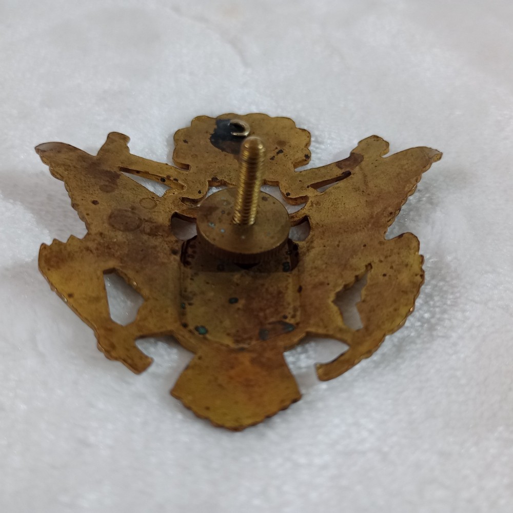WWII U.S. Army Officer Hat Cap Insignia Solid Brass Screw Back Eagle - Original