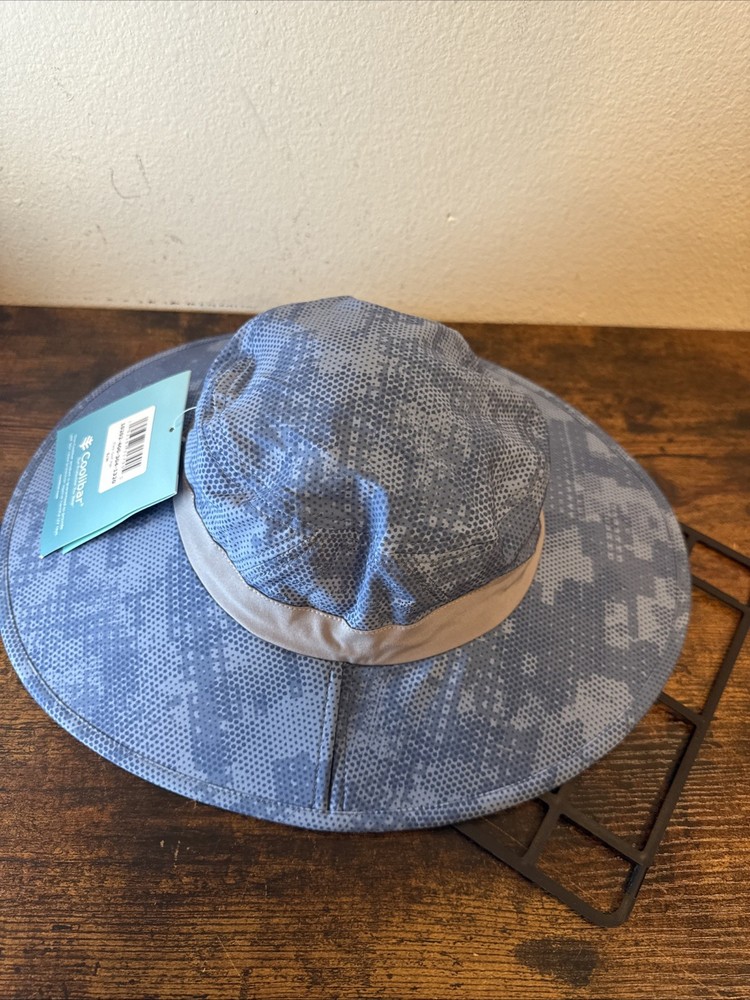 🧢 Coolibar Performance FORE Golf Hat – Wide Brim – UPF 50+ Blue Digital Pattern