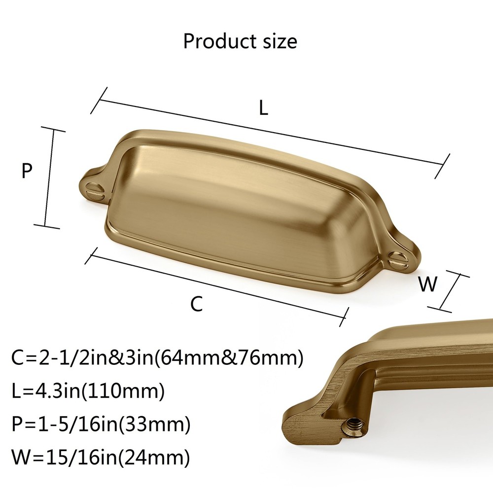 6 Pack 3 inch76 mm Brushed Brass Cabinet Cup Pulls Brushed Gold Drawer Pulls ...