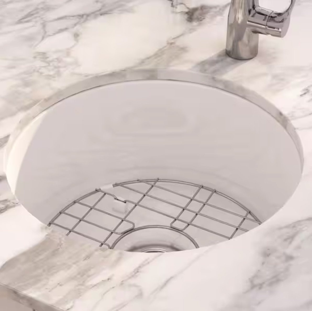 Oslo 18.5in White Fireclay Kitchen Sink Round Single Bowl w/Grid Strainer