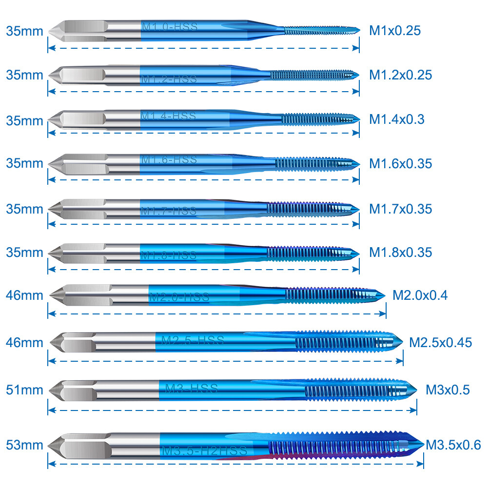 11pcs Micro Taps Bits Mini Machine Screw Drill Tap Set Metric Thread Screws Tap