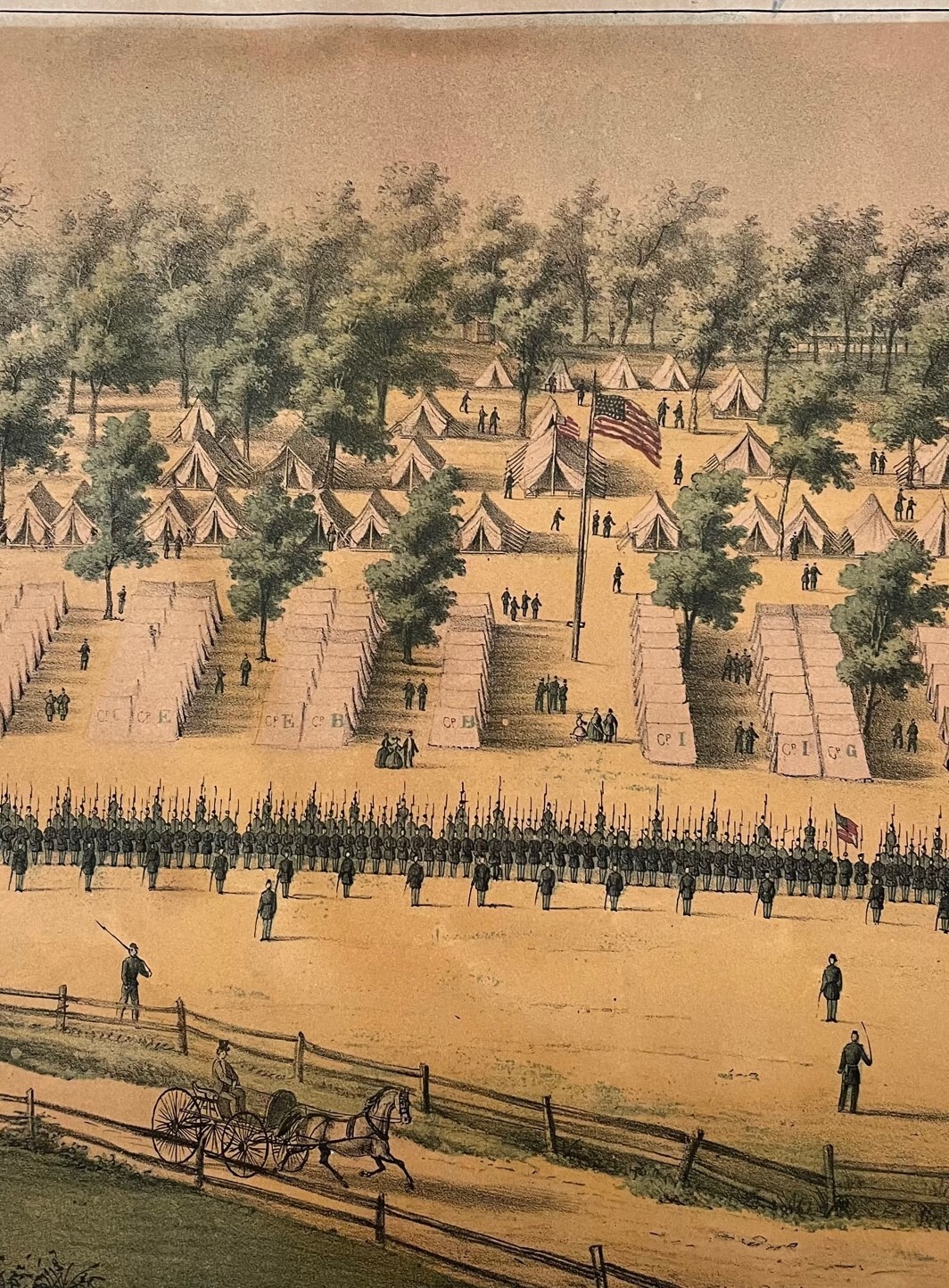 Antique 1862 CAMP BELGER CIVIL WAR Encampment SACHSE Lithograph - Currier School