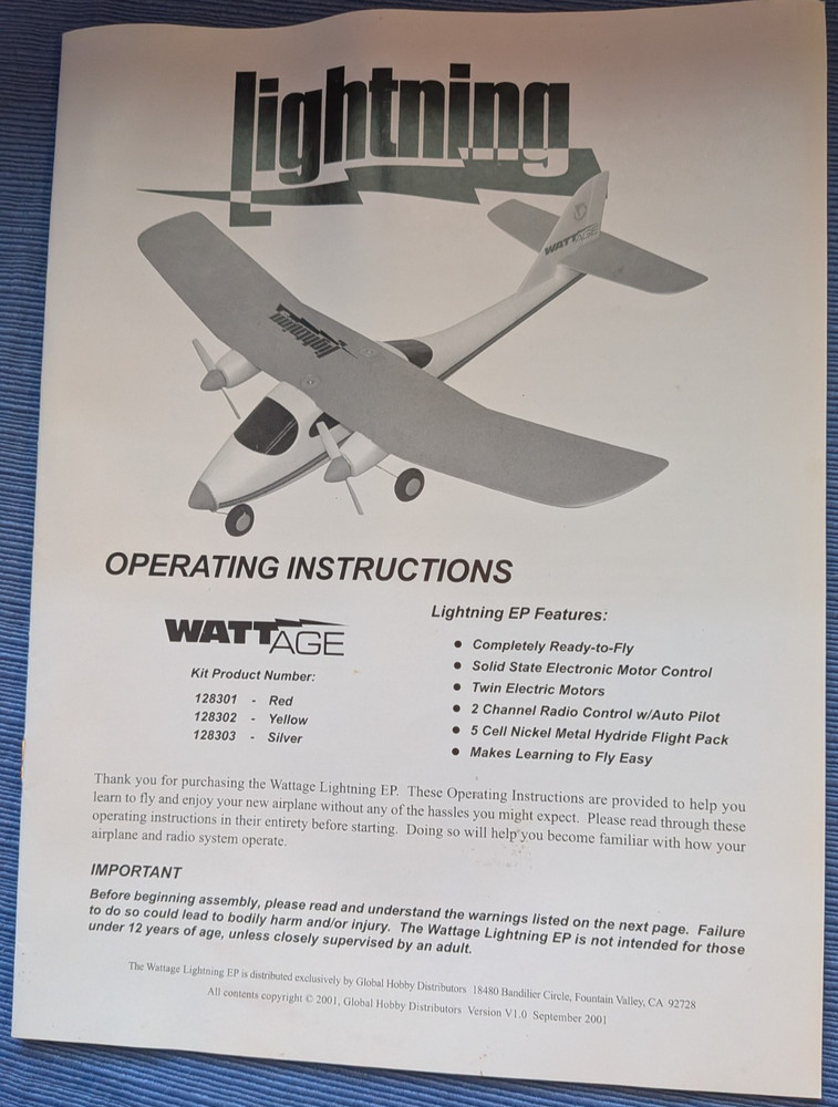 Vintage Wattage Lightning RC Airplane RTF