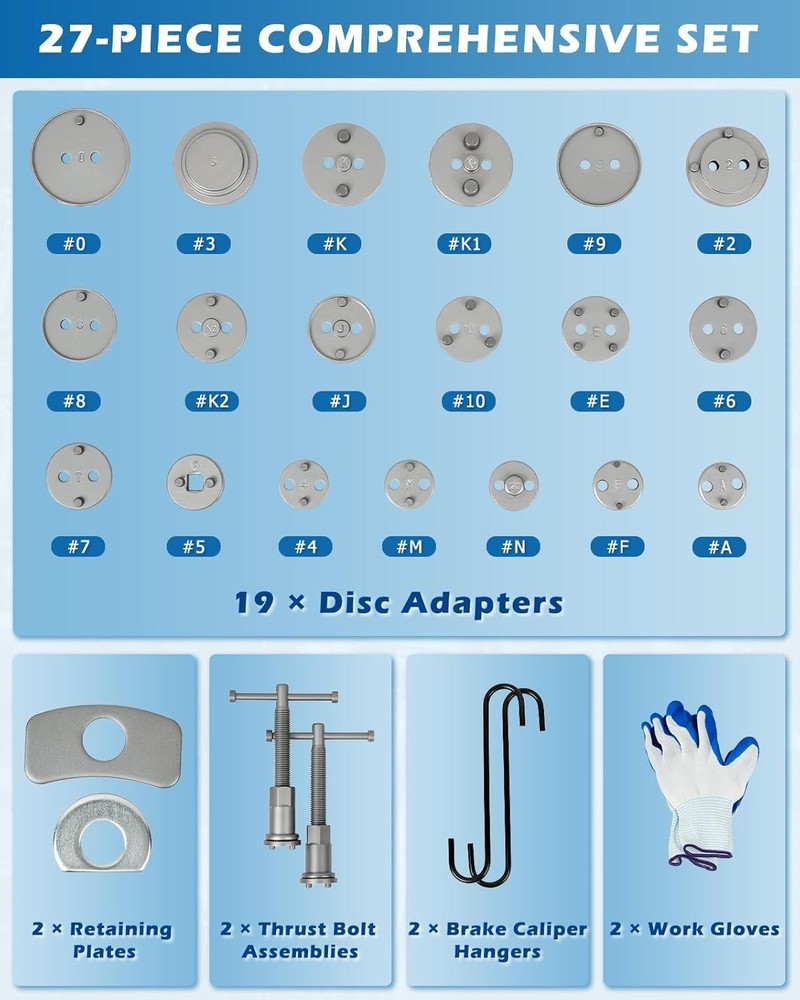 27Pcs Brake Caliper Compression Tool Set, Brake Caliper Wind Back Tool Kit and B