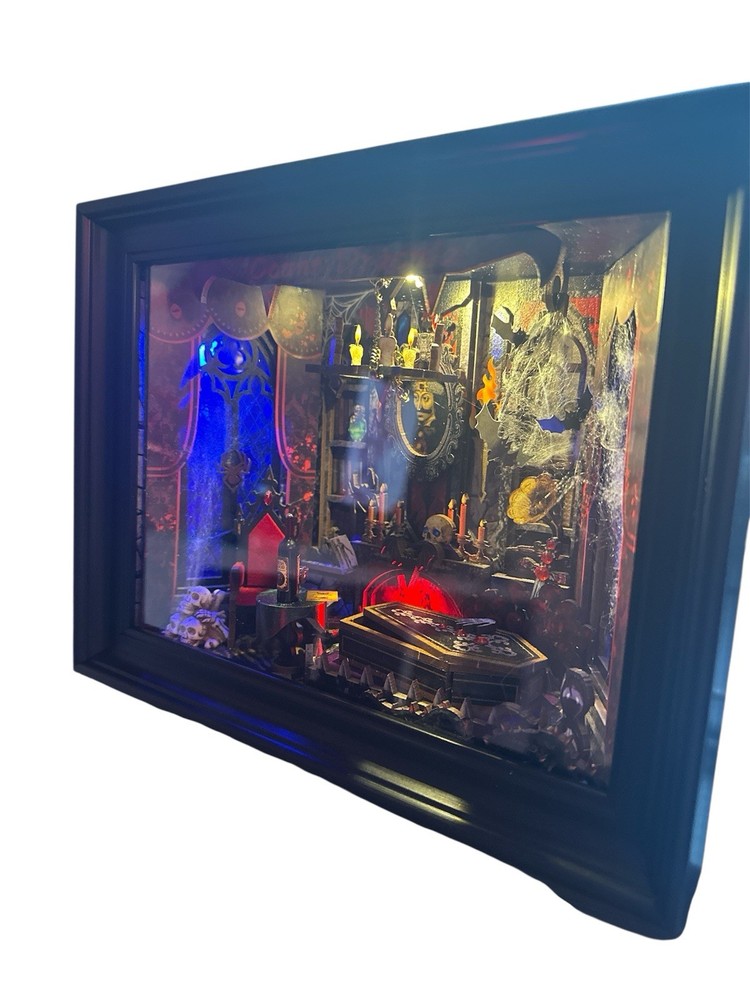 Fully Assembled Vampire Framed Shadow Box Lights Spooky Dracula Gift Diorama