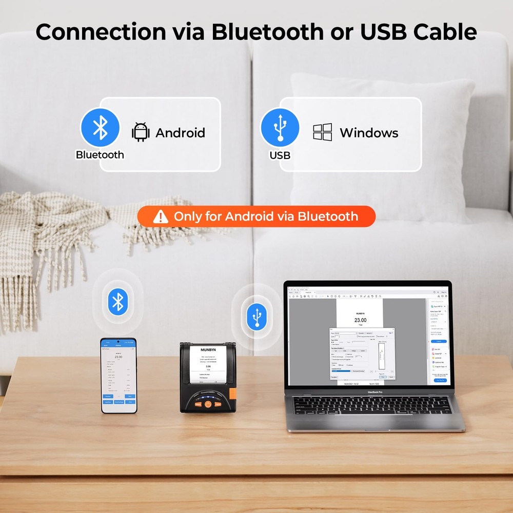 MUNBYN Bluetooth Receipt Printer, 58mm Mini POS Receipt Printer, Android 2