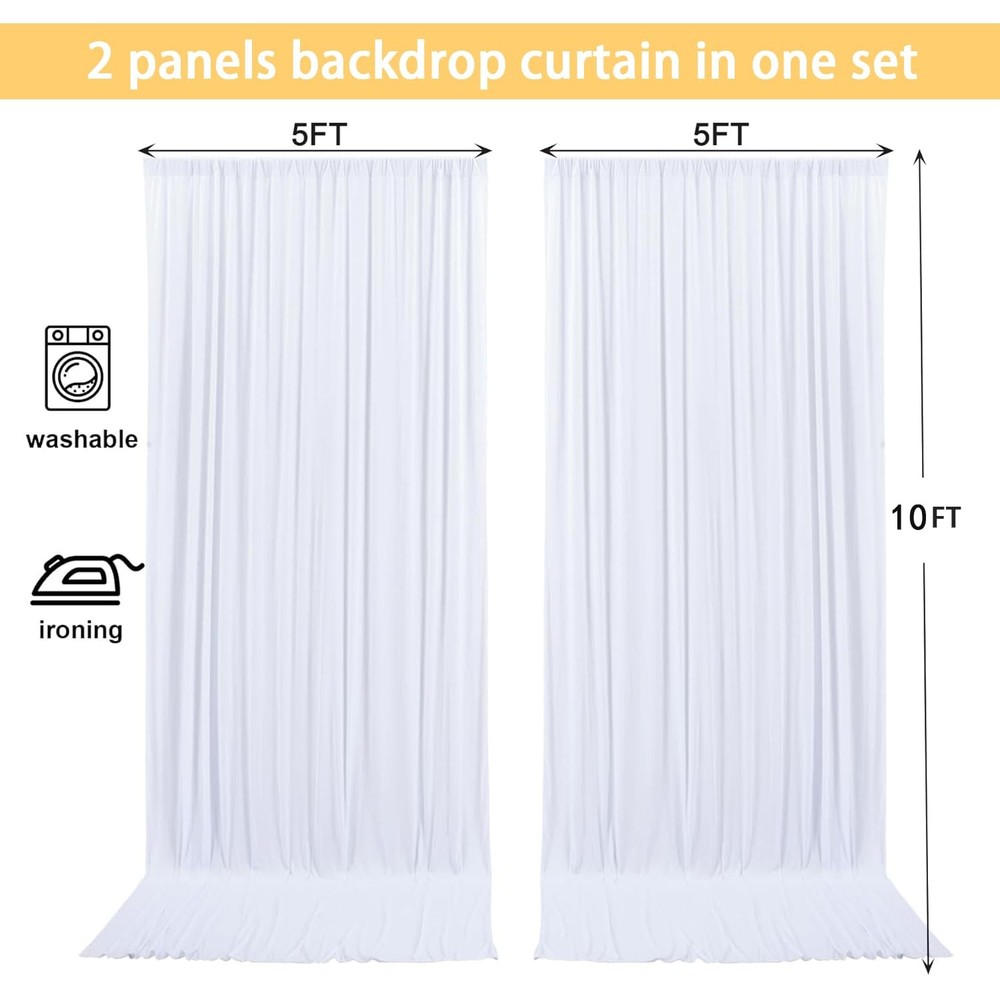 10x10 Ft White Backdrop Curtain Polyester Drape Rod Pockets Reusable
