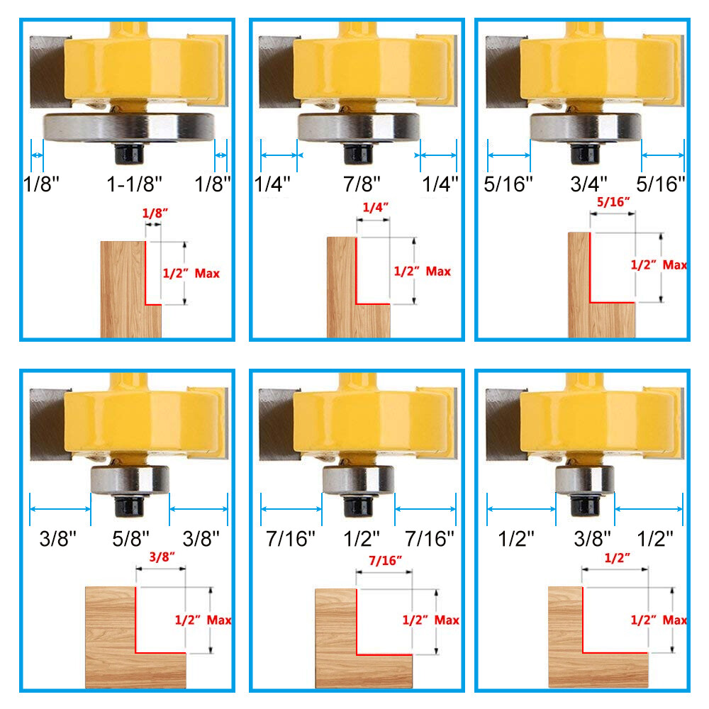 1/4 Inch Shank Rabbet Router Bit Set Interchangeable Bearings Woodworking Cutter