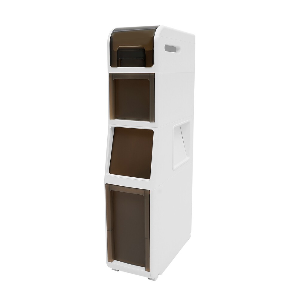 4 Tier White Rectangular Storage Cabinet With Drawers Bathroom Floor Cabinet