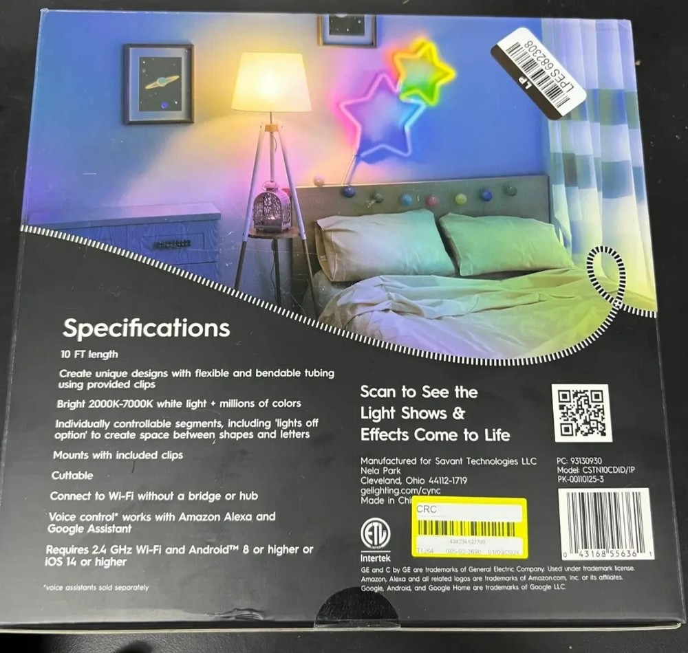 GE Cync Dynamic Effects 10ft Decorative Neon Shape Smart Light Rope String